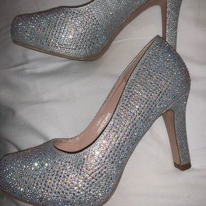 silver sparkly heels